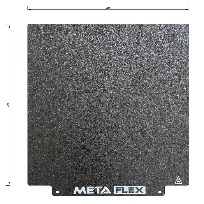 PEI Textured Build Plate, Black, Double Sided, w/ Magnetic Base - 470mm x 470mm.