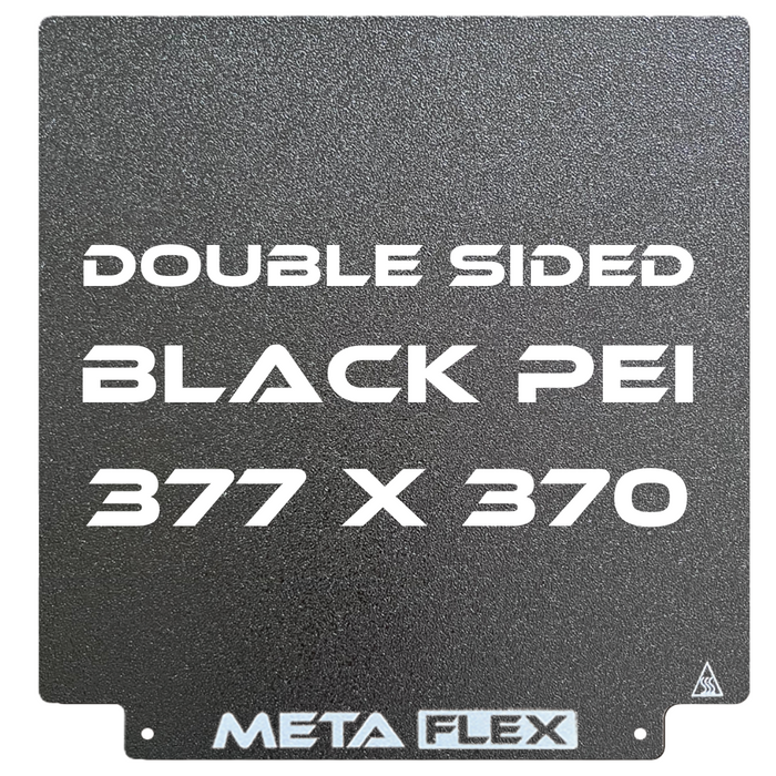 PEI Textured Build Plate, Black, Double Sided, w/ Magnetic Base - 377mm x 370mm.